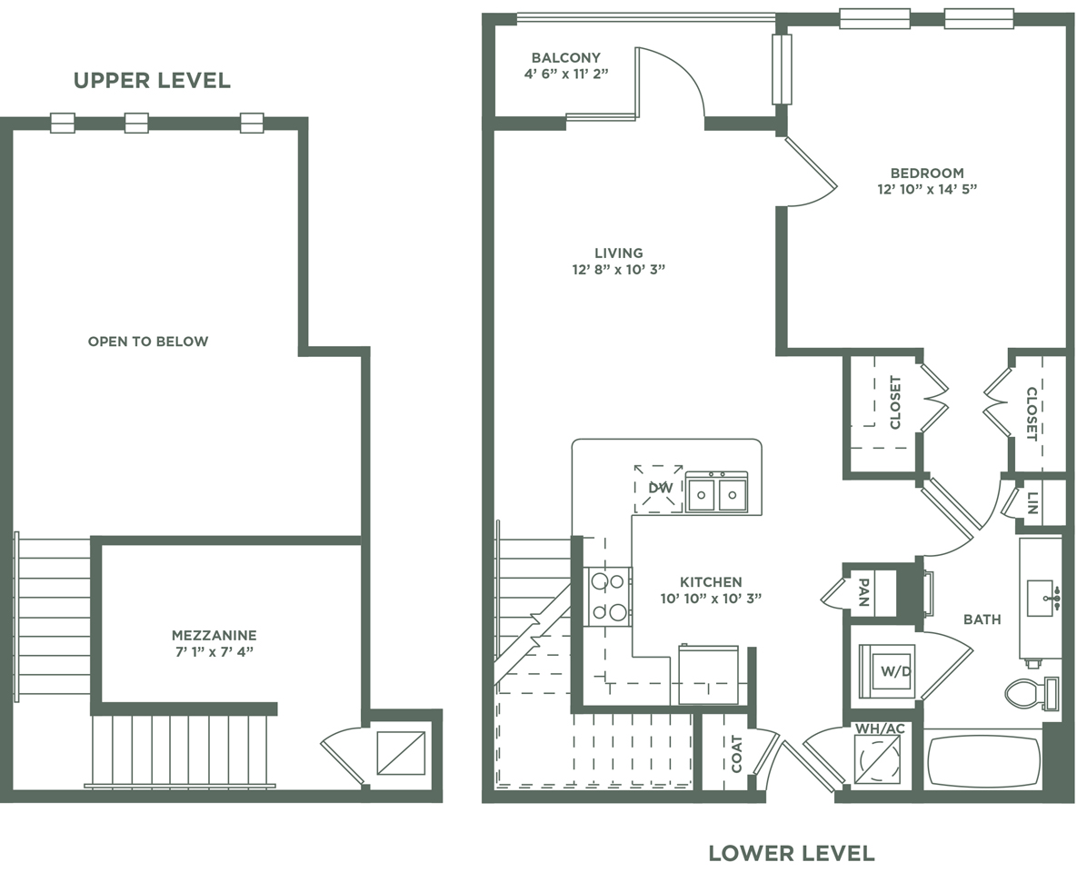 Floor plan for 1 bed, 1 bath, 911 sqft