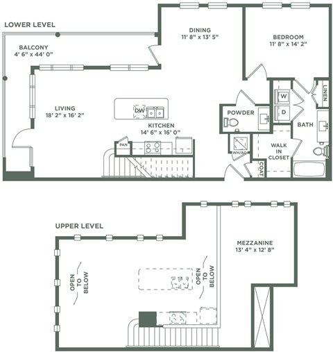 Floor plan for 1 bed, 1.5 baths, 1394 sqft