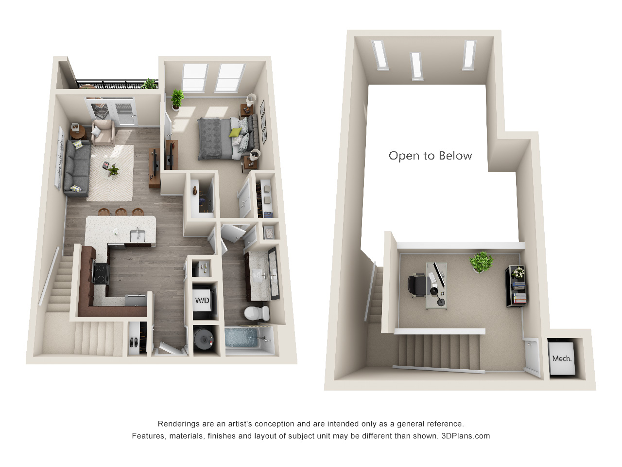 Floor plan for 1 bed, 1 bath, 911 sqft