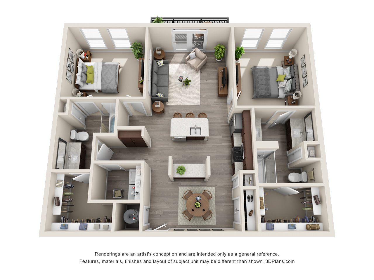 Floor plan for 2 beds, 2 baths, 1248 sqft