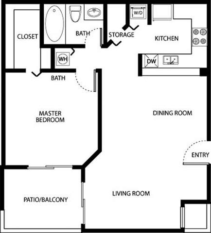 Floor plan for 1 bed, 1 bath, 720 sqft
