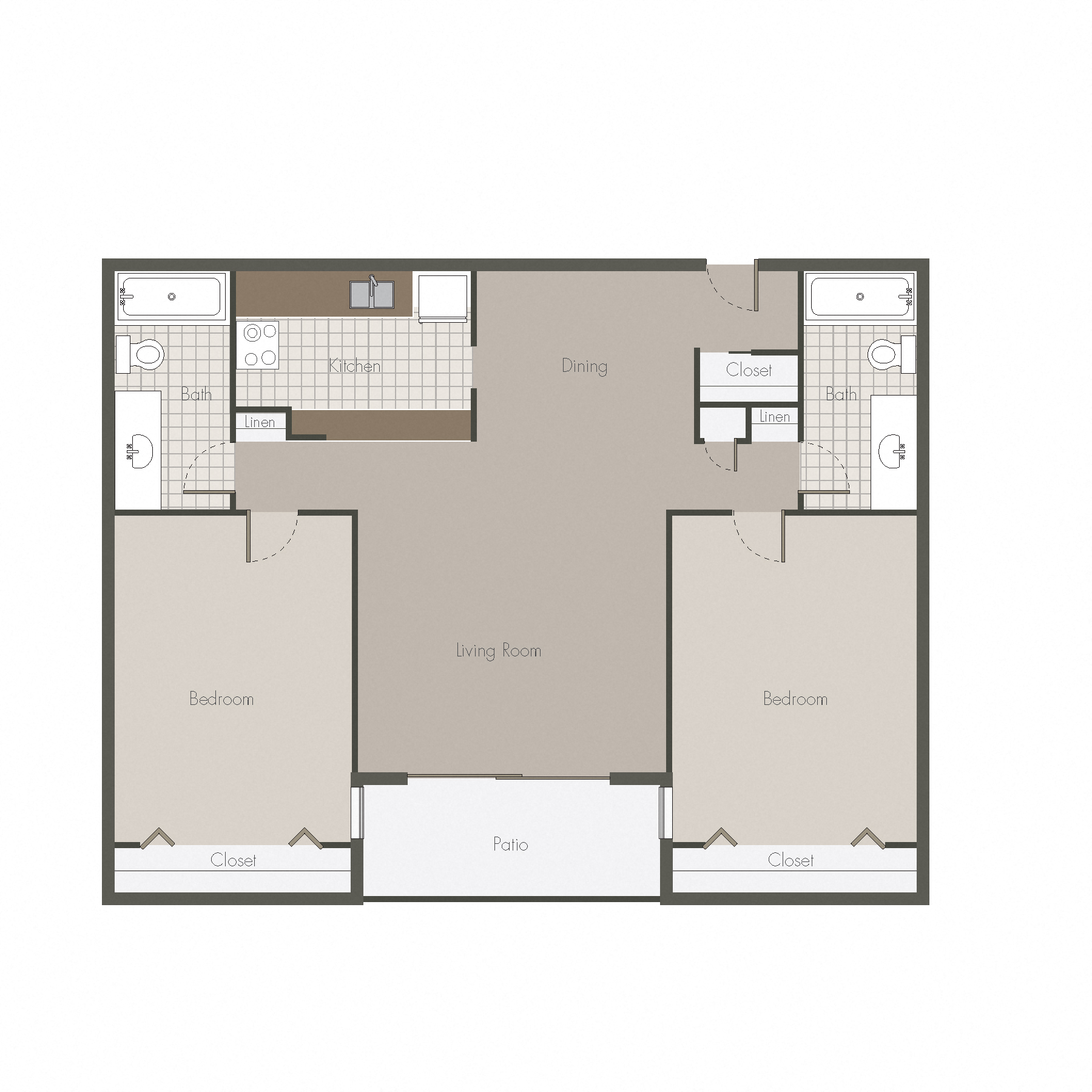 Floor plan for 2 beds, 2 baths, 1003 sqft