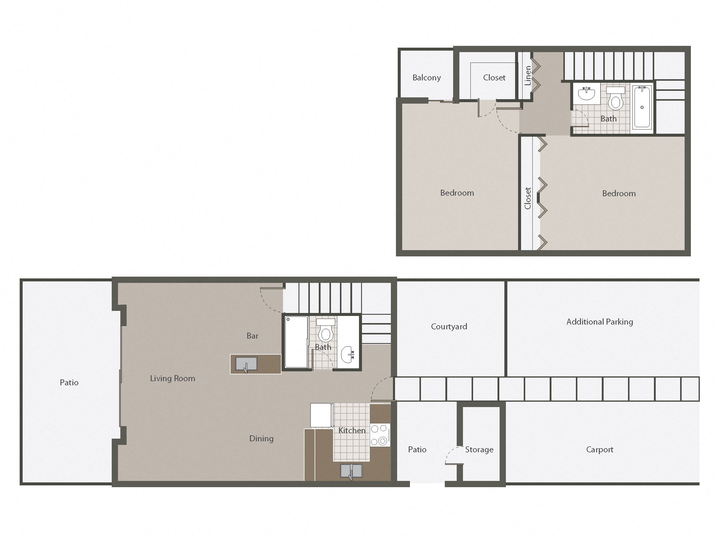 Floor plan for 2 beds, 2 baths, 1316 sqft
