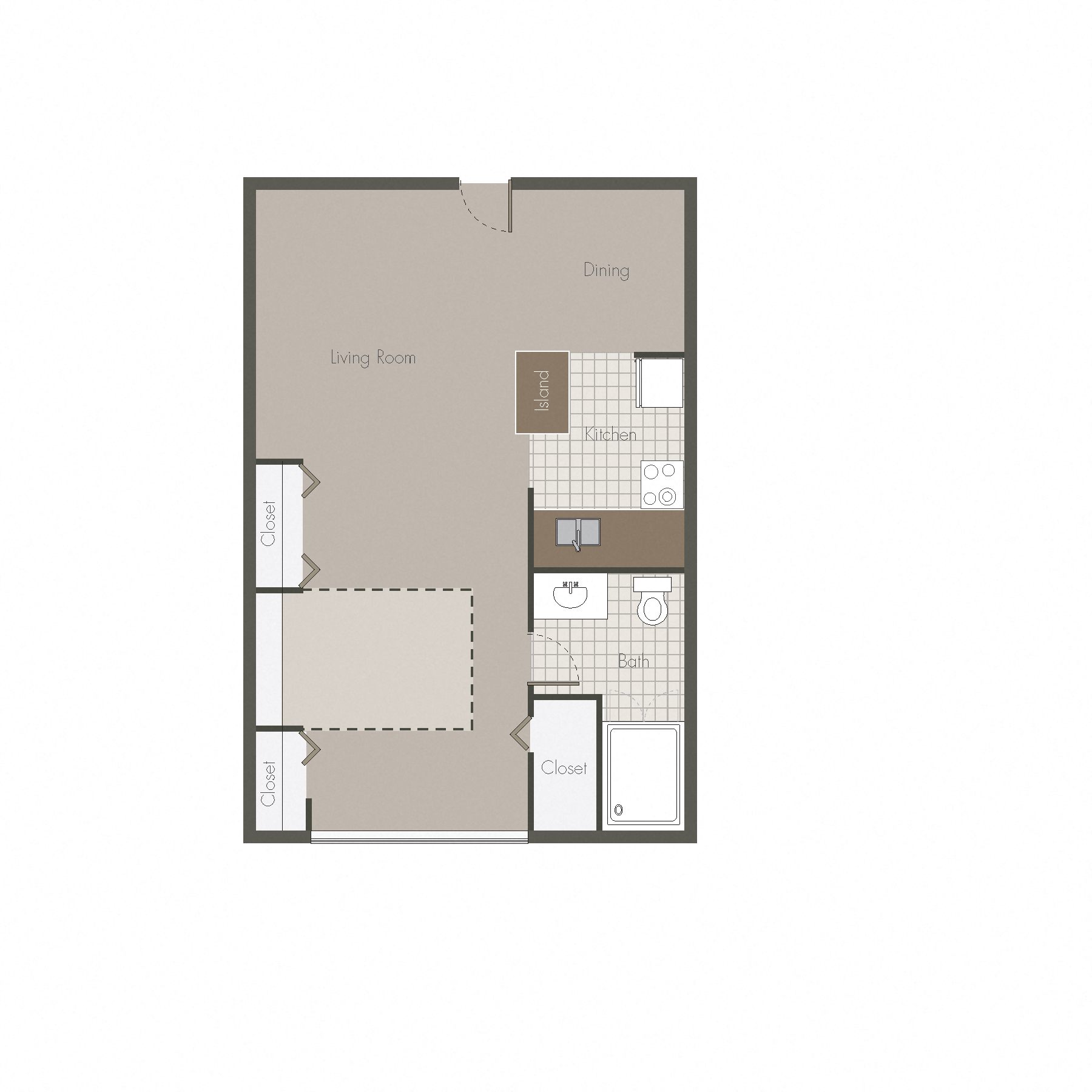 Floor plan for studio, 1 bath, 452 sqft