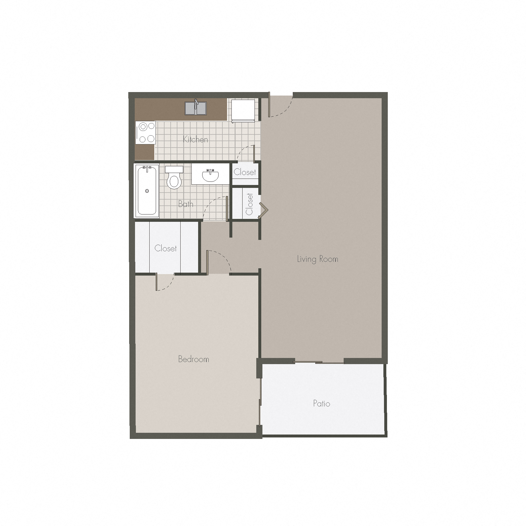 Floor plan for 1 bed, 1 bath, 778 sqft