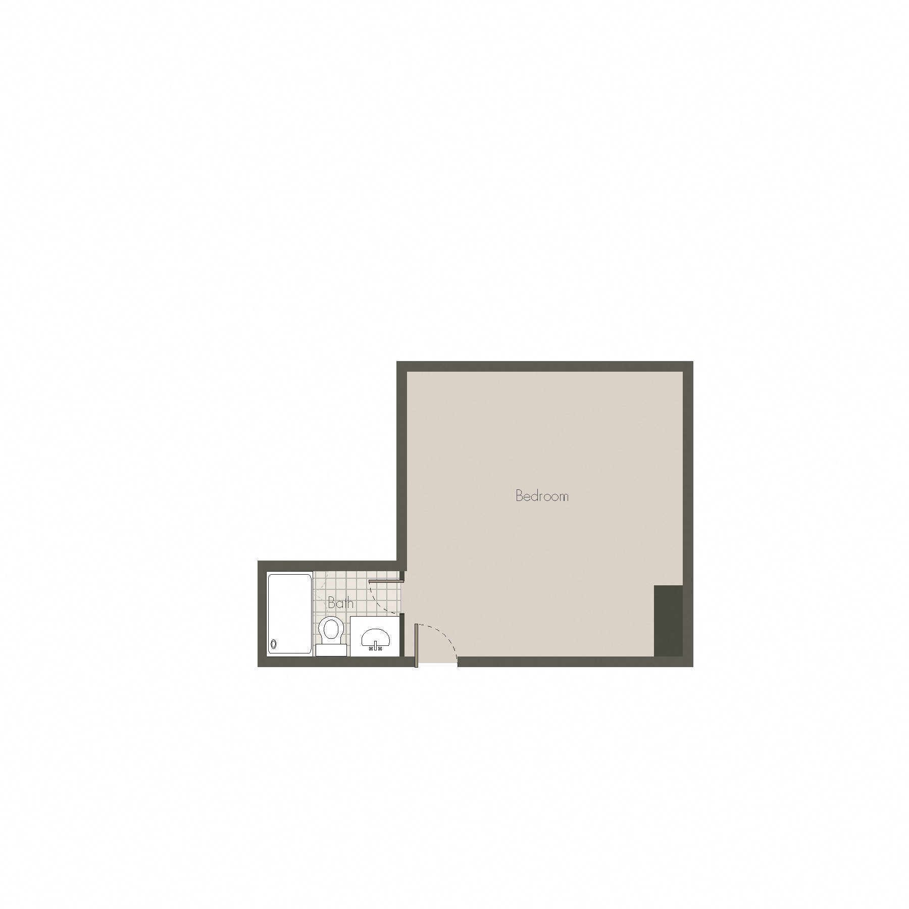 Floor plan for studio, 1 bath, 172 sqft