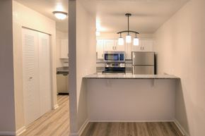 Clearwater apartment for rent - Wood-style flooring is a designer touch in the kitchen.