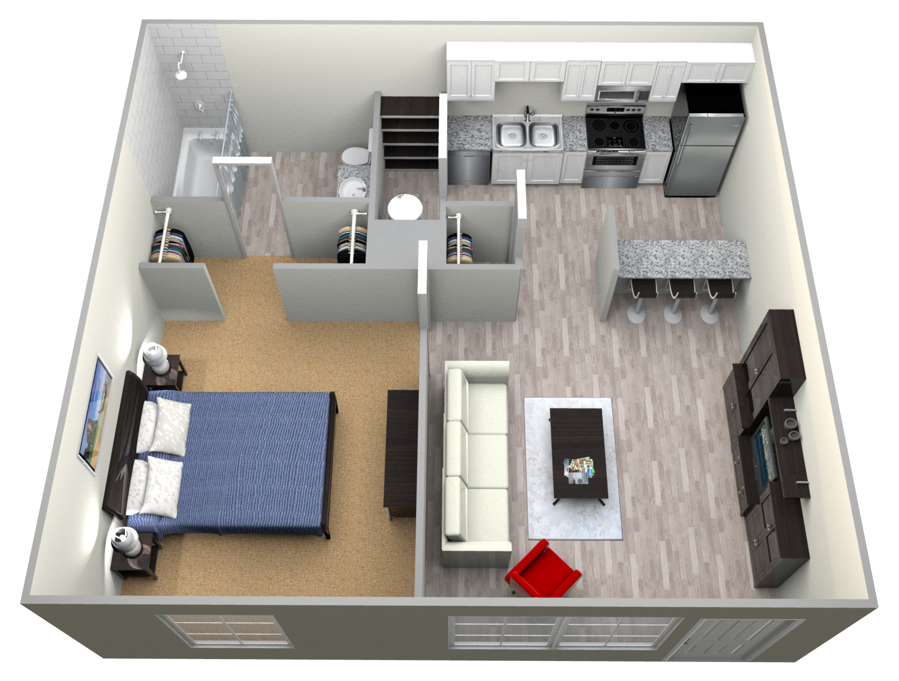 Floor plan for 1 bed, 1 bath, 525 sqft
