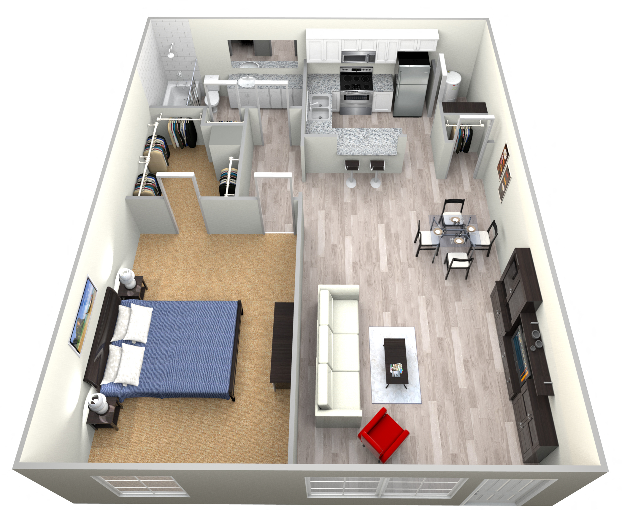 Floor plan for 1 bed, 1 bath, 720 sqft