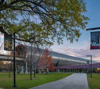 Iit facade photo at dusk