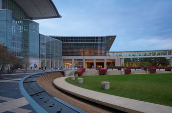 Mccormick place welcome lawn with building in background