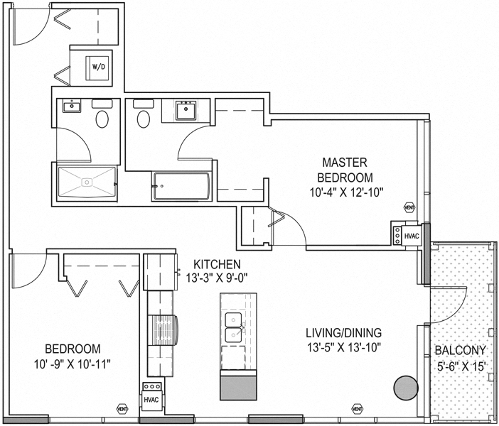 Floor plan for 2 beds, 2 baths, 984 sqft