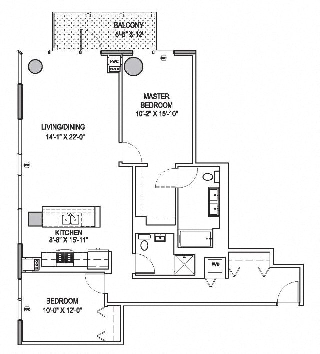 Floor plan for 2 beds, 2 baths, 1175 sqft