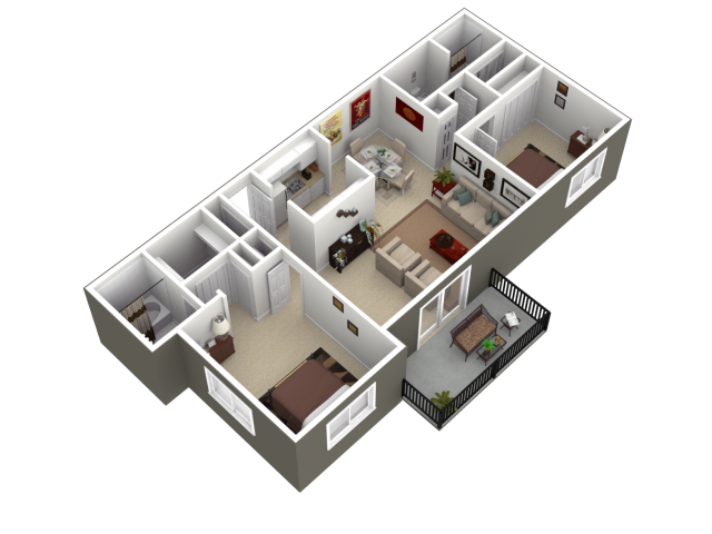 Floor plan for 2 beds, 2 baths, 1060 sqft