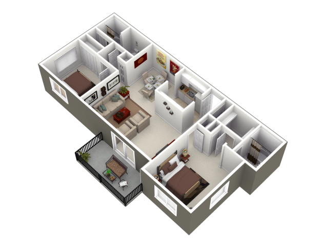 Floor plan for 2 beds, 2 baths, 1100 sqft