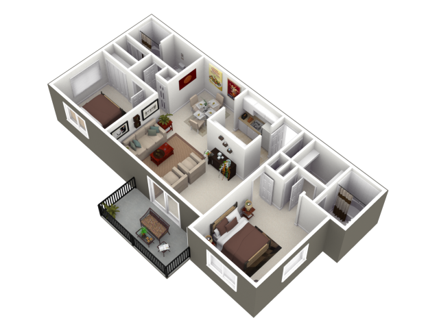 Floor plan for 2 beds, 2 baths, 1200 sqft