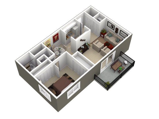 Floor plan for 1 bed, 1 bath, 980 sqft