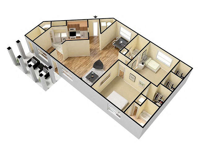 Floor plan for 2 beds, 2 baths, 1339 sqft