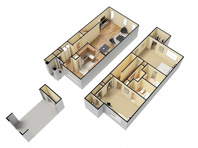 Floor plan for 2 beds, 2.5 baths, 1363 sqft