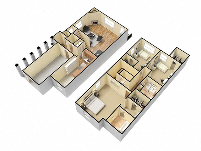 Floor plan for 3 beds, 2.5 baths, 1633 sqft