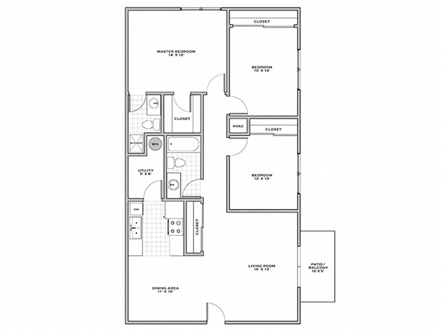 Floor plan for 3 beds, 2 baths, 1200 sqft