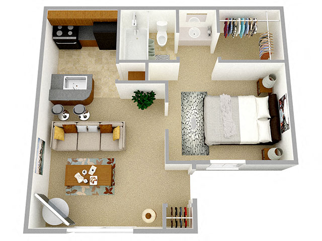Floor plan for 1 bed, 1 bath, 450 sqft