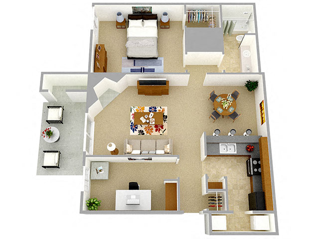 Floor plan for 1 bed, 1 bath, 850 sqft