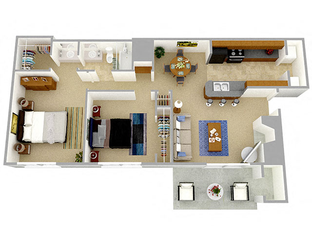 Floor plan for 2 beds, 1 bath, 816 sqft