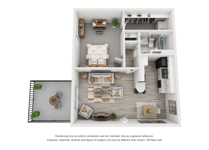 Floor plan for 1 bed, 1 bath, 706 sqft