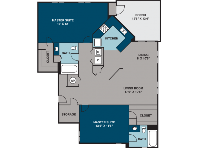 Floor plan for 2 beds, 2 baths, 1165 sqft