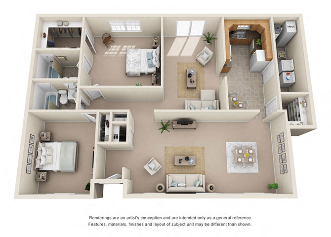 Floor plan for 2 beds, 2 baths, 1515 sqft
