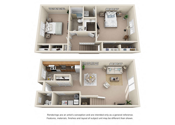 Floor plan for 2 beds, 1.5 baths, 1415 sqft