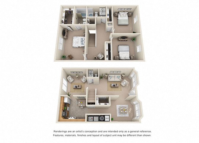 Floor plan for 3 beds, 2.5 baths, 1680 sqft