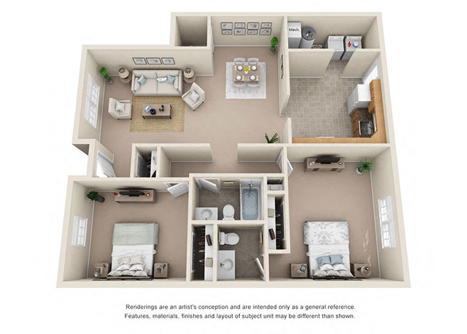 Floor plan for 2 beds, 1.5 baths, 1200 sqft