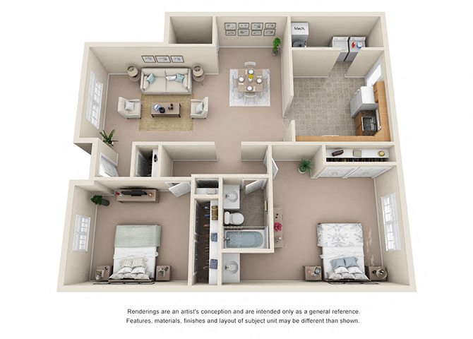 Floor plan for 2 beds, 1 bath, 1200 sqft