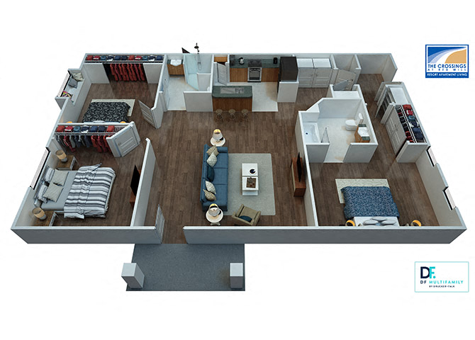 Floor plan for 3 beds, 2 baths, 1332 sqft