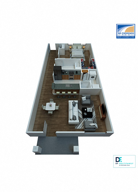 Floor plan for 1 bed, 1 bath, 824 sqft
