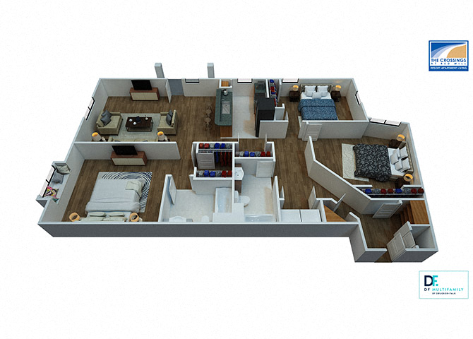 Floor plan for 3 beds, 2 baths, 1511 sqft