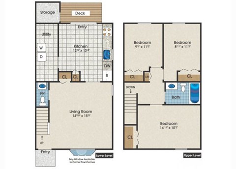 Floor plan for 3 beds, 1.5 baths, 1010 sqft