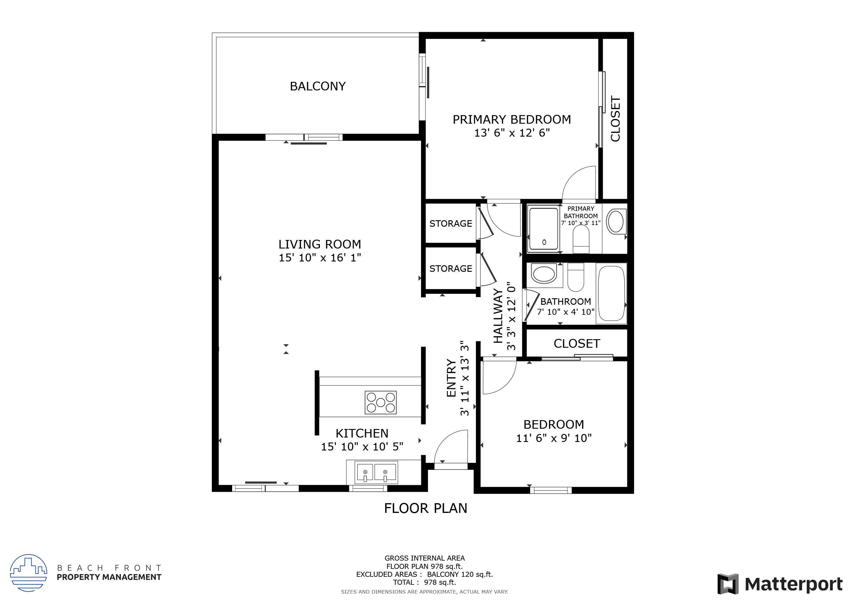 Floor plan for 2 beds, 2 baths