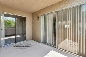 Brea apartment for rent - the condo patio has a sliding glass door to the pool