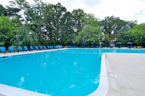 Alexandria apartment for rent - a large blue pool with blue chairs around it