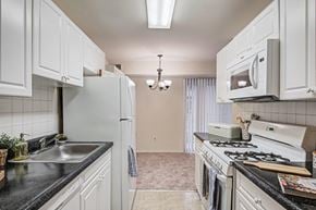 Alexandria apartment for rent - a kitchen with a stove and a sink and a refrigerator
