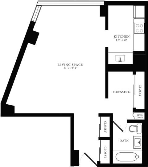 Floor plan for studio, 1 bath, 508 sqft