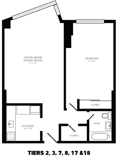Floor plan for 1 bed, 1 bath, 720 sqft