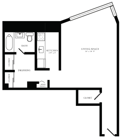 Floor plan for studio, 1 bath, 525 sqft