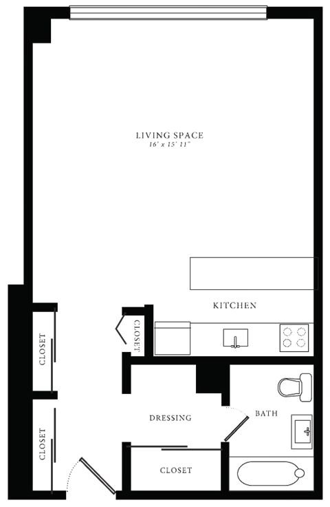 Floor plan for studio, 1 bath, 467 sqft