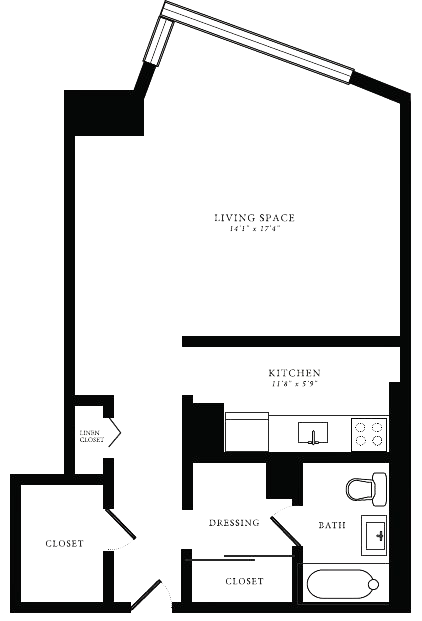 Floor plan for studio, 1 bath, 537 sqft