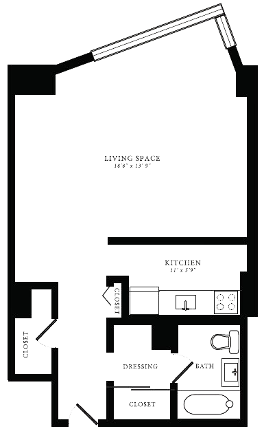 Floor plan for studio, 1 bath, 518 sqft