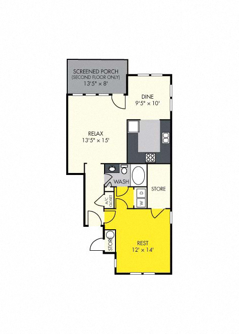 Floor plan for 1 bed, 1 bath, 875 sqft